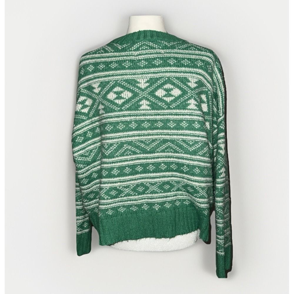 American Eagle Green Fair Isle Sweater Crewneck Snowdrift Warm Cozy Large St Pat - Picture 4 of 15